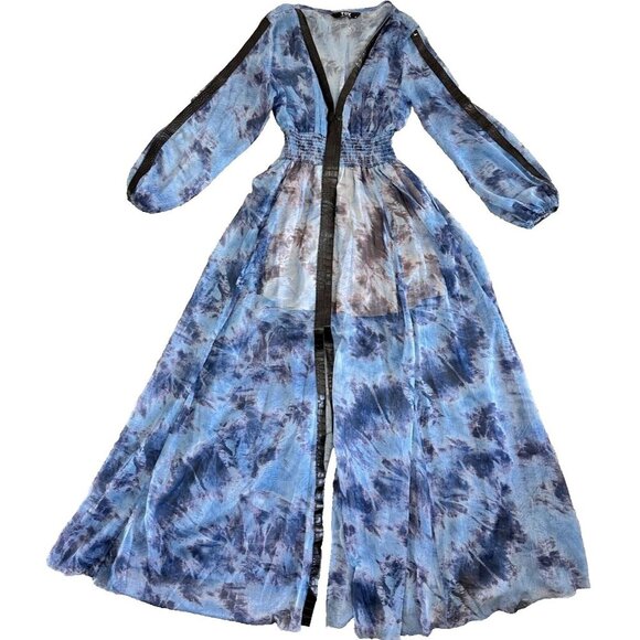 TOV Los Angeles Maxi Dress Faux Leather Trim Tie Dye Silky - Picture 1 of 16